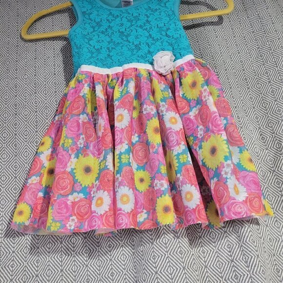 Healthtex Girl's Blue Lace Top With Multicolored Floral Bottom Dress Size 3t - Picture 8 of 10